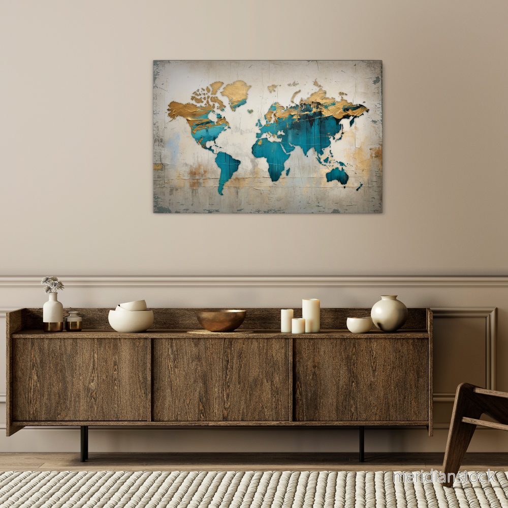 AZURE GILDED MAP Horizontal Canvas Print - Bild 2