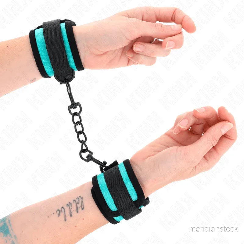 KINK - HOOK AND LOOP NYLON BIND WRIST RESTRAINTS BLACK-BLUE ADJUSTABLE 18-32 CM X 5 CM - Bild 2