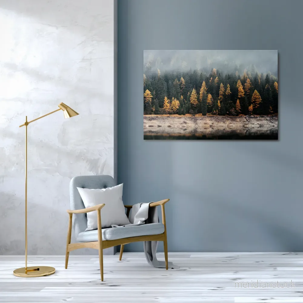 GOLDEN TREES IN FOG Horizontal Canvas Print - Bild 2