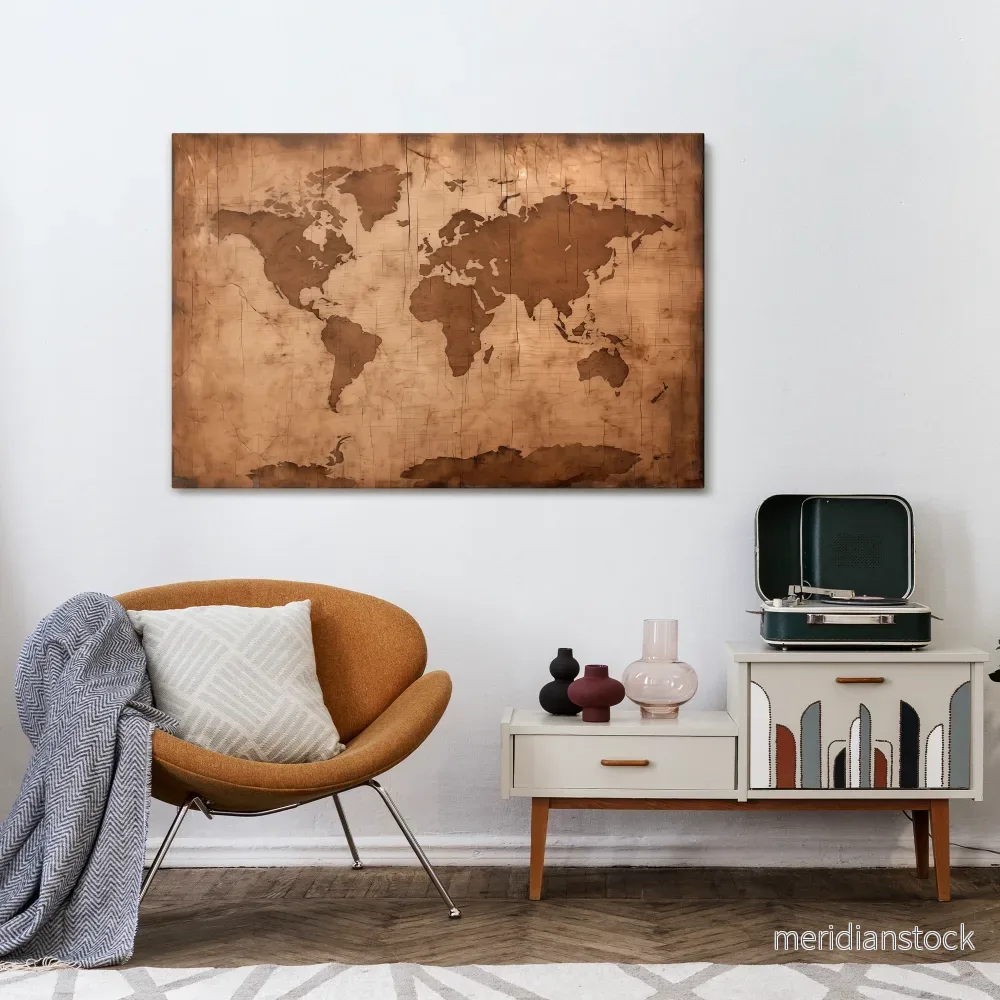 AGED WORLD MAP Horizontal Canvas Print - Bild 2