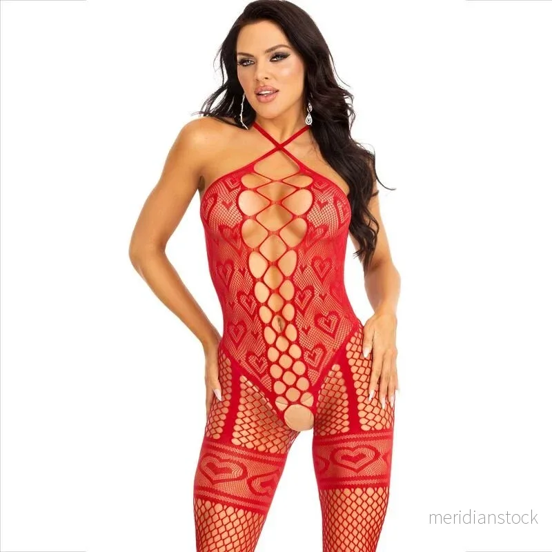 LEG AVENUE - BODYSTOCKING NECK HALTER RED HEARTS RED - Bild 3