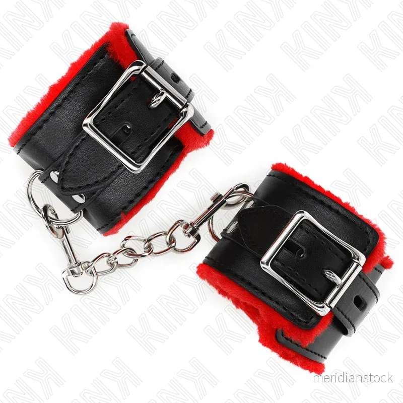 KINK - FUR LINED WRIST RESTRAINTS WITH SQUARE HOLES RED AND BLACK BELT ADJUSTABLE 17-29 CM X 6 CM - Bild 3