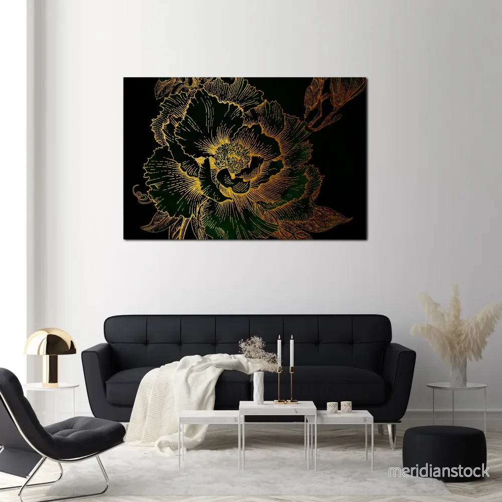 MIDNIGHT FLORAL GLIMMER Horizontal Canvas Print