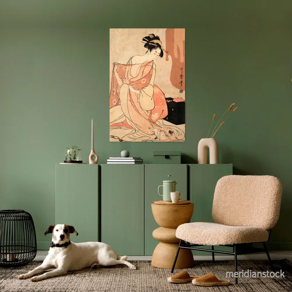WOMAN, CAT AND EXTRA BROWN Vertical Canvas Print