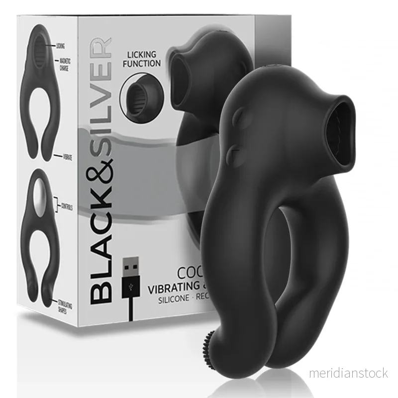 BLACK&SILVER - SILICONE VIBRATOR RING 3 MOTORS RECHARGEABLE BLACK - Bild 2