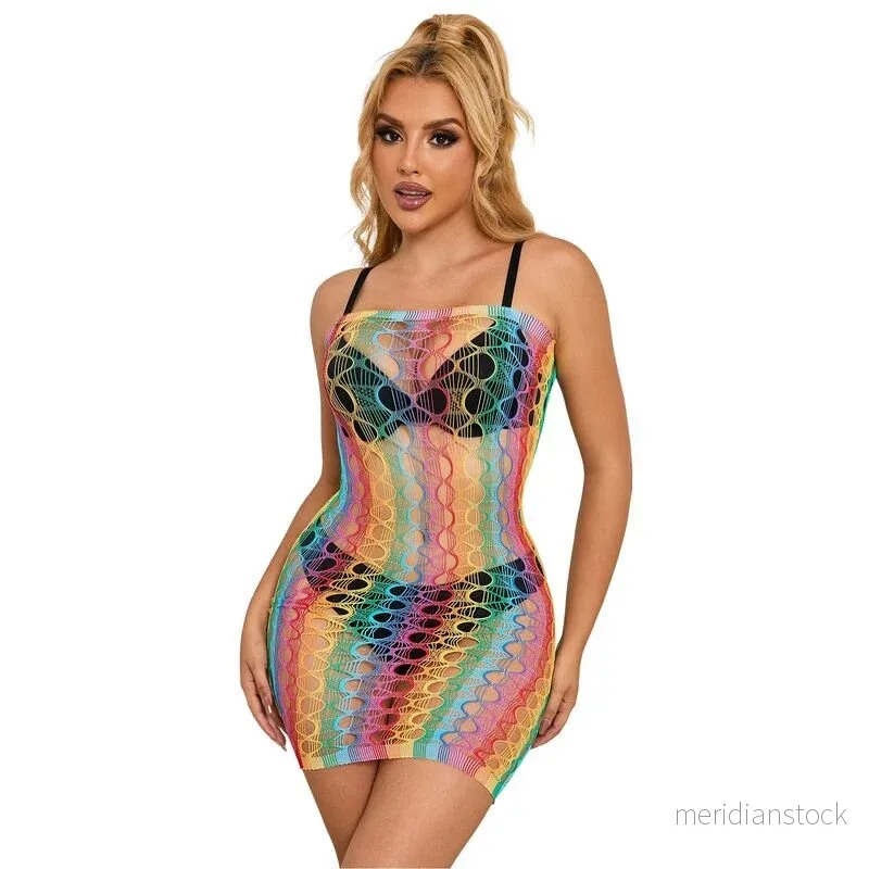 SUBBLIME - 952365 RAINBOW BARE SHOULDER FISHNET DRESS ONE SIZE - Bild 3