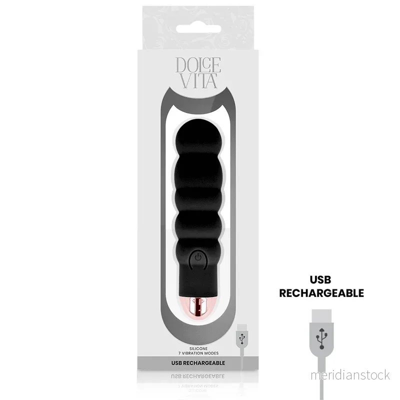 DOLCE VITA - RECHARGEABLE VIBRATOR SIX BLACK 7 SPEEDS
