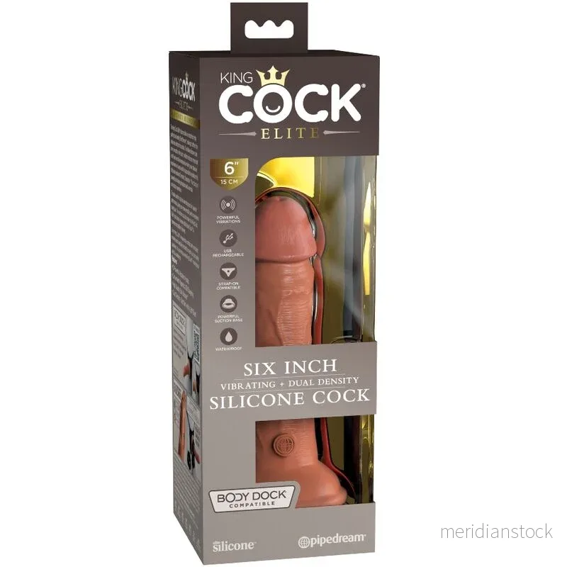 KING COCK - ELITE REALISTIC DILDO VIBRATING & SILICONE 15.2 CM CARAMEL