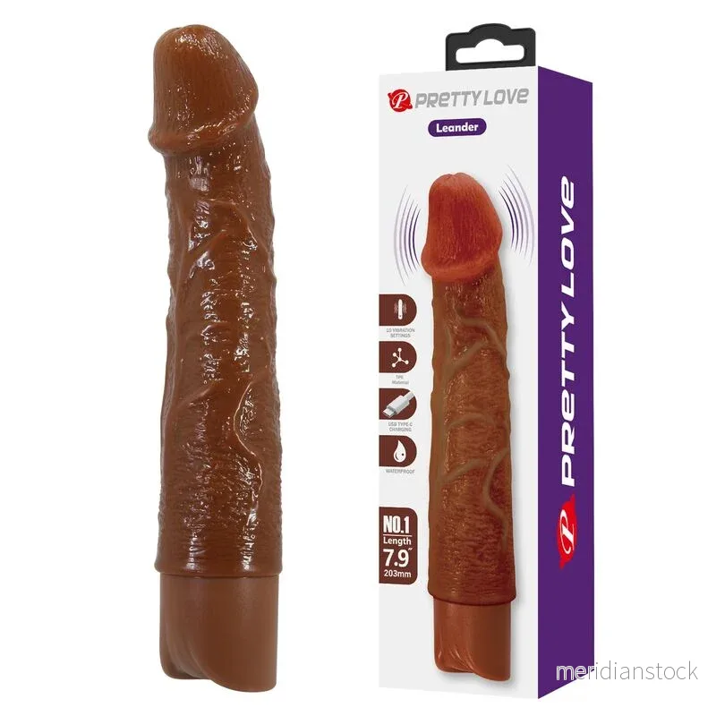 PRETTY LOVE - LEONARDO REALISTIC VIBRATOR 20 CM Ø 4 CM BROWN