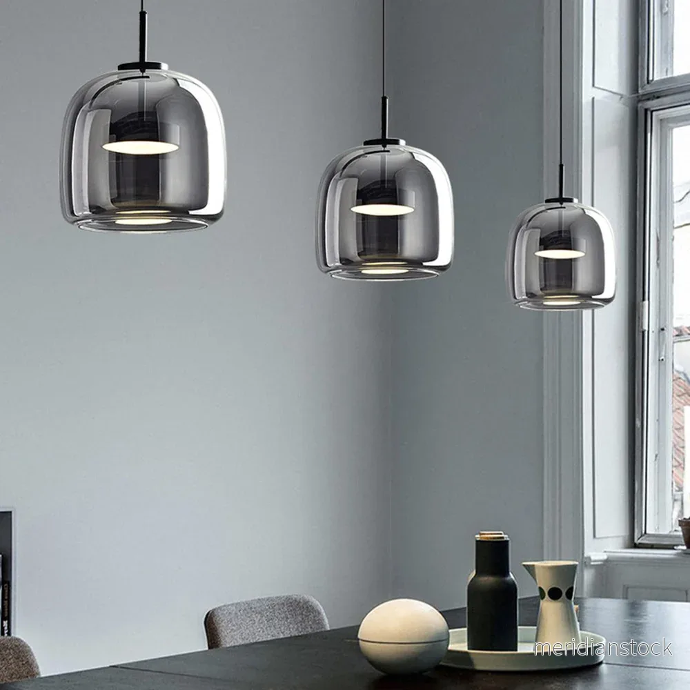 Pendellampa i tonat glas – retro taklampa i bärnsten, rök eller klart glas - Bild 3