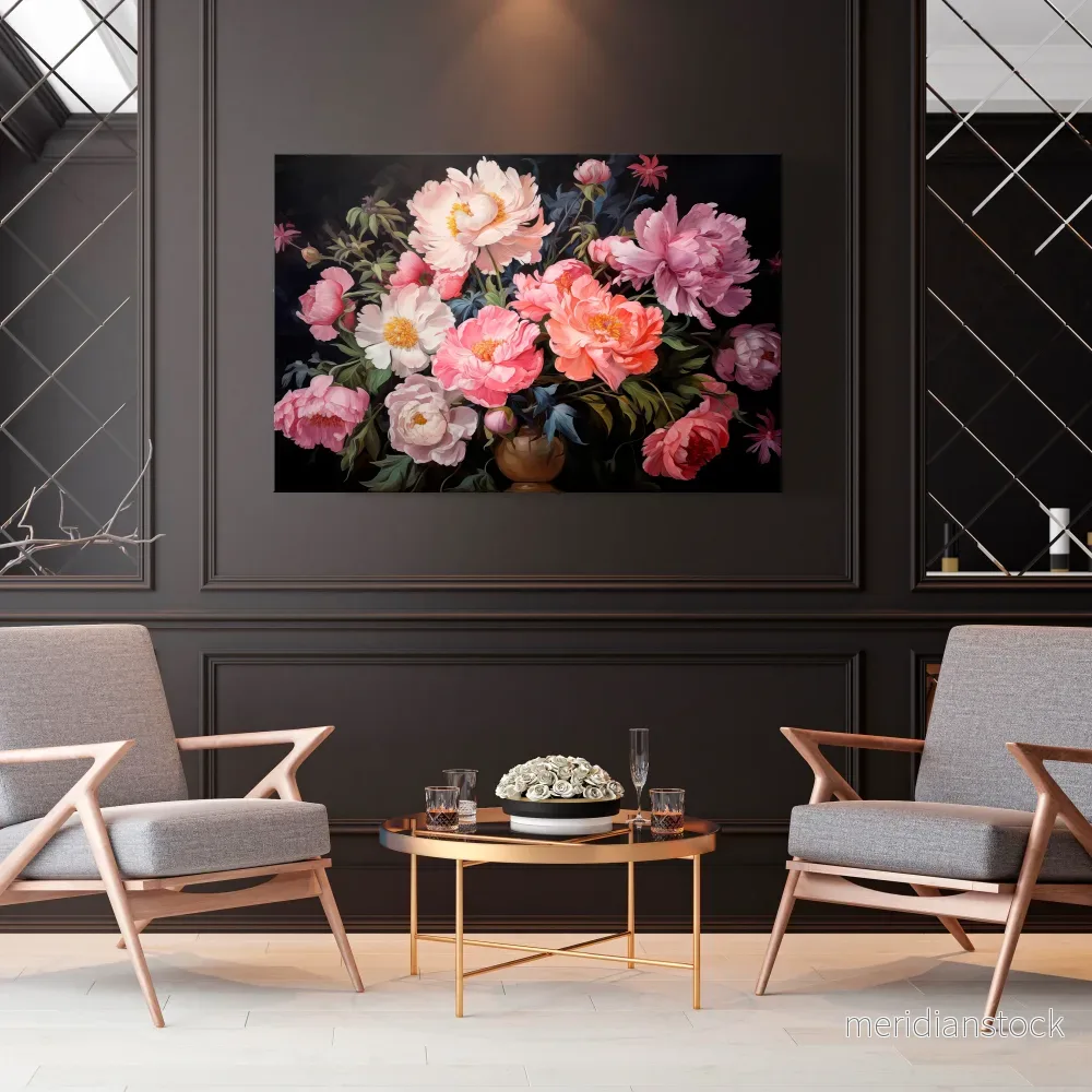 PEONIES BLOSSOM Horizontal Canvas Print