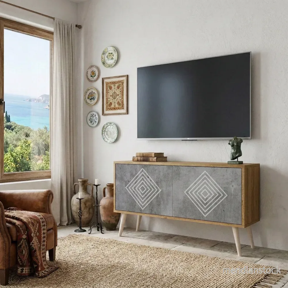 POLYGONAL ARTISTRY Kompakt TV-bänk med 2 dörrar - Bild 3