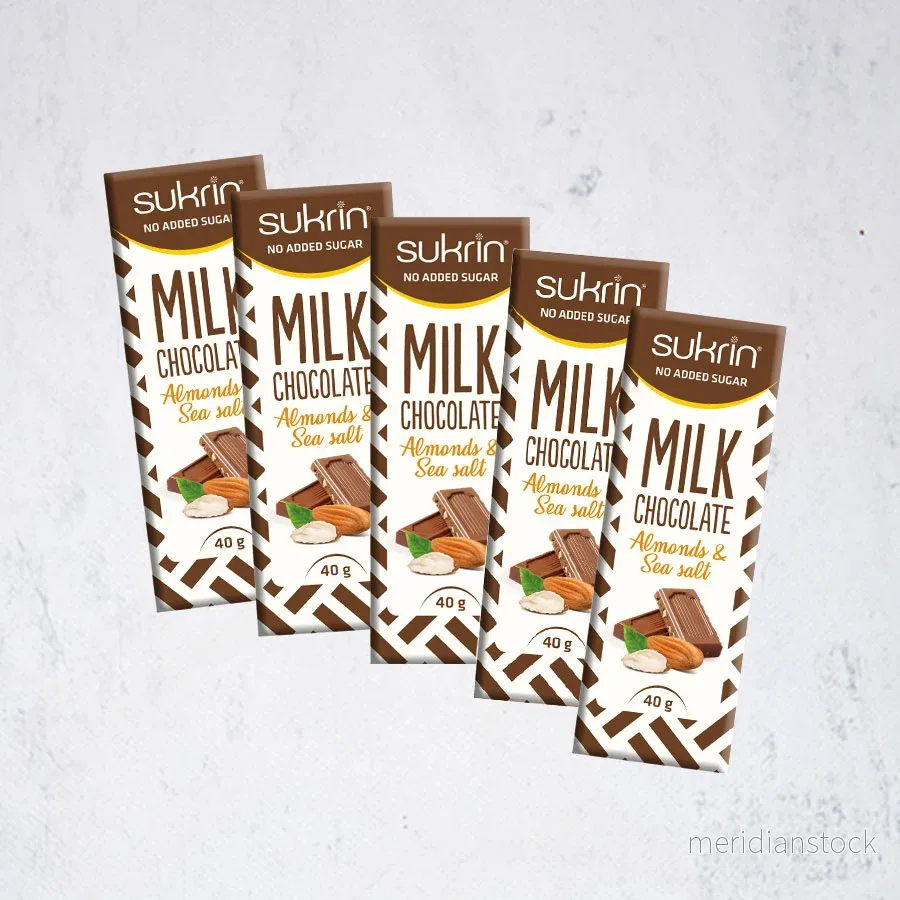 Sockerfri Mjölkchoklad SUKRIN mandel och havssalt 5-pack - Bild 3