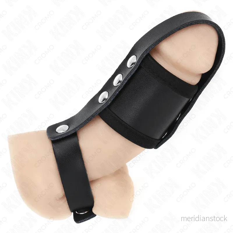 KINK - LEATHER PENIS CAGE RING WITH ADJUSTABLE COATED BALL DIVIDER STRAP - Bild 3