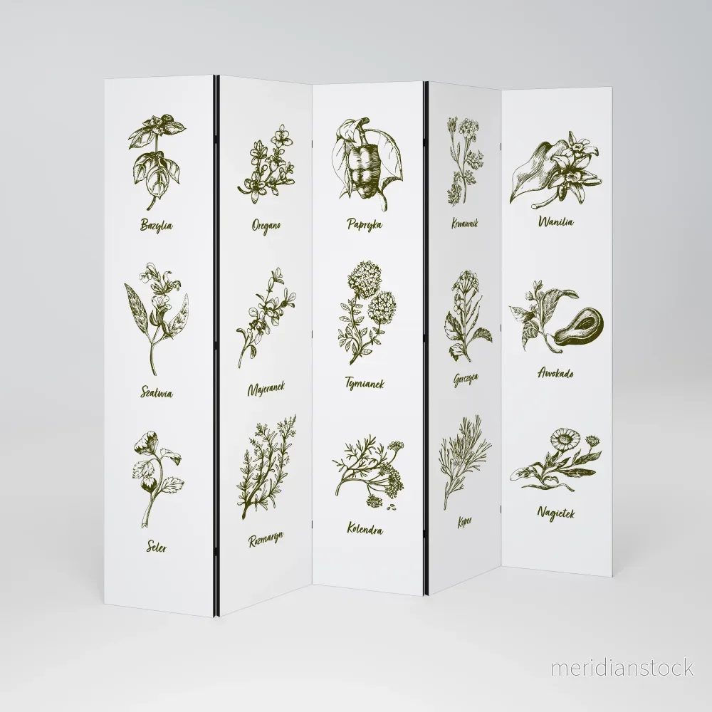 WHISPERS OF WILD HERBS Dekorativ rumsavdelare – 5 paneler