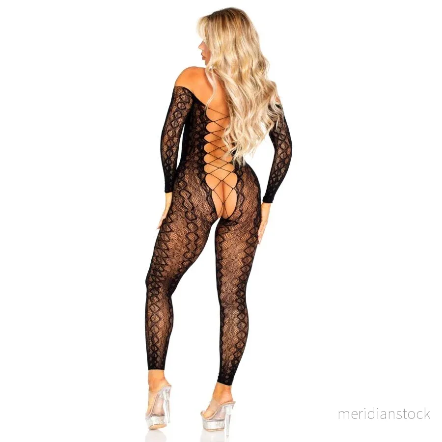 LEG AVENUE - CROTCHLESS BODYSTOCKING IN EXOTIC SNAKE LACE BLACK - Bild 2