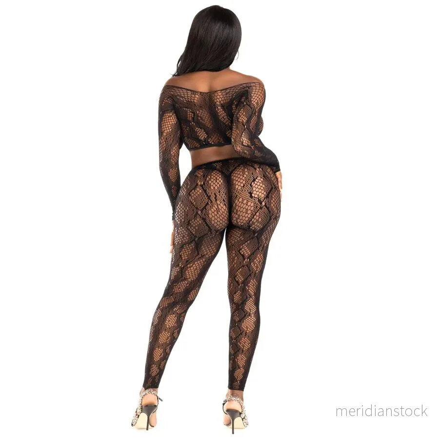 LEG AVENUE - 89373 PYTHON CROP TOP & FOOTLESS TIGHTS BLACK - ONE SIZE - Bild 2