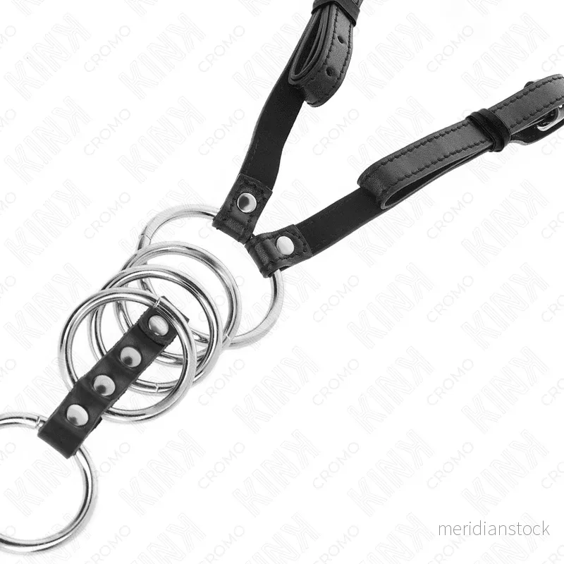 KINK - 5 PENIS RINGS 3.8 CM TO 5 CM METAL WITH LEATHER BELT 112 CM - Bild 2