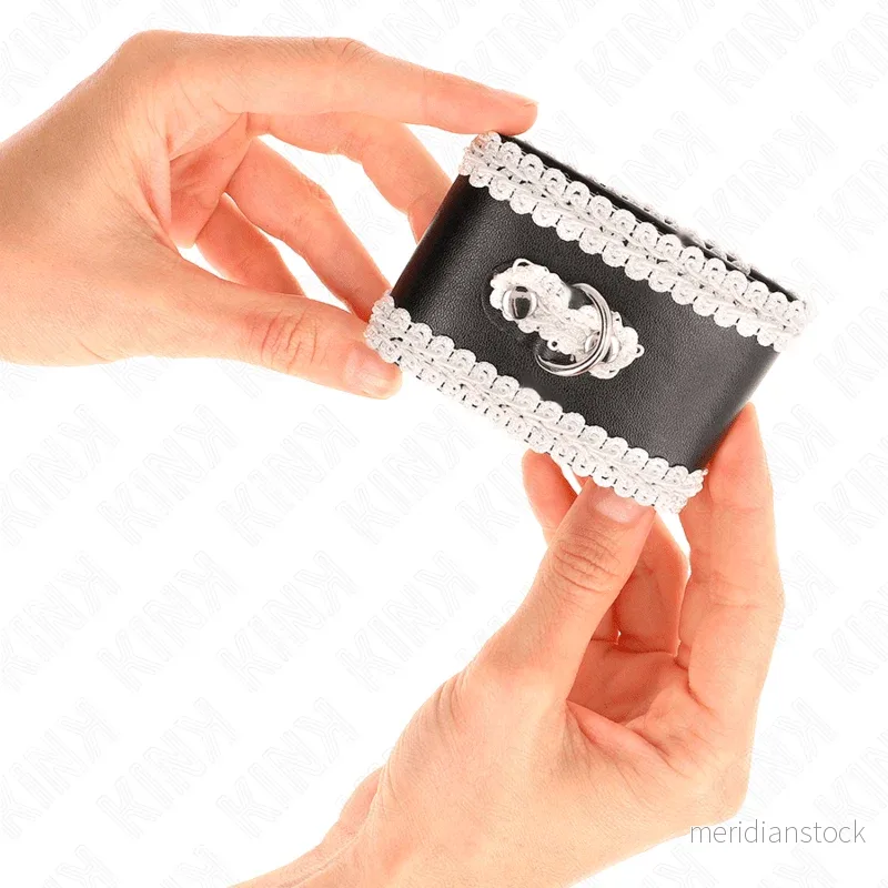 KINK - BLACK WRIST RESTRAINTS WITH WHITE DECORATE LACE ADJSUTABLE 20-23 CM X 5.5 CM - Bild 3