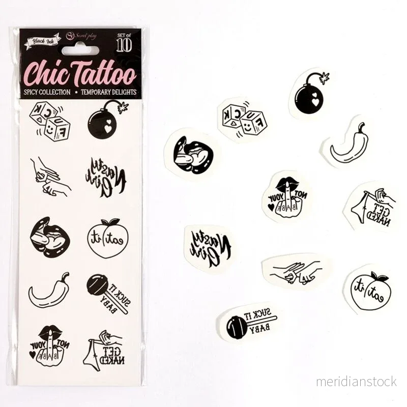 SECRET PLAY - SET OF 10 SPICY COLLECTION TEMPORARY TATTOOS