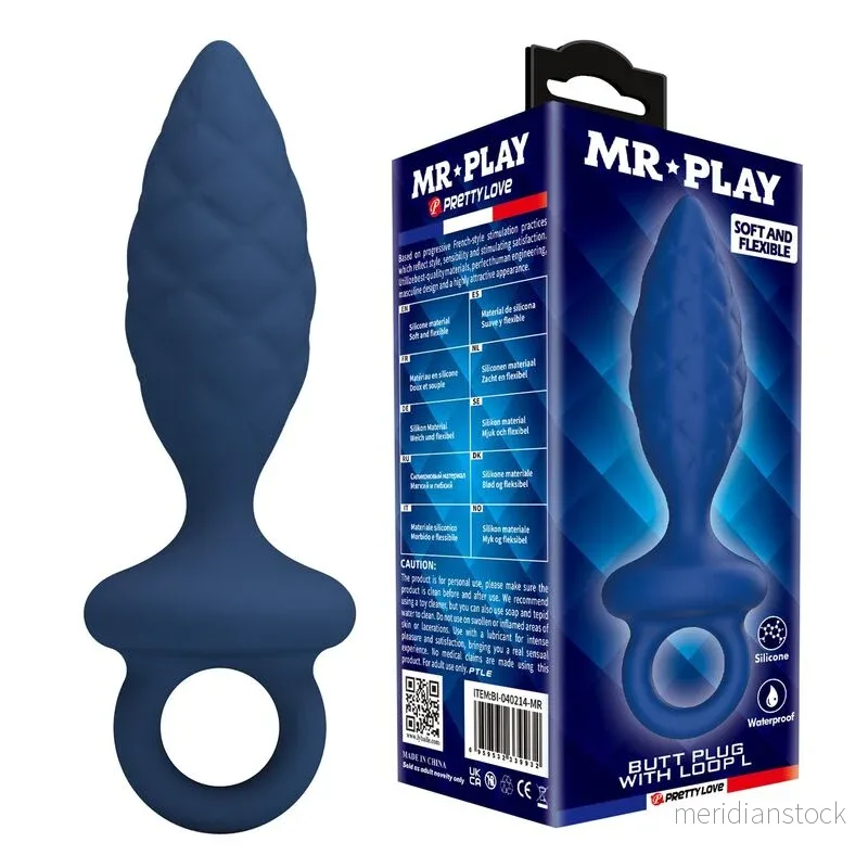 MR PLAY - TEXTURED ANAL PLUG WITH RING BLUE L