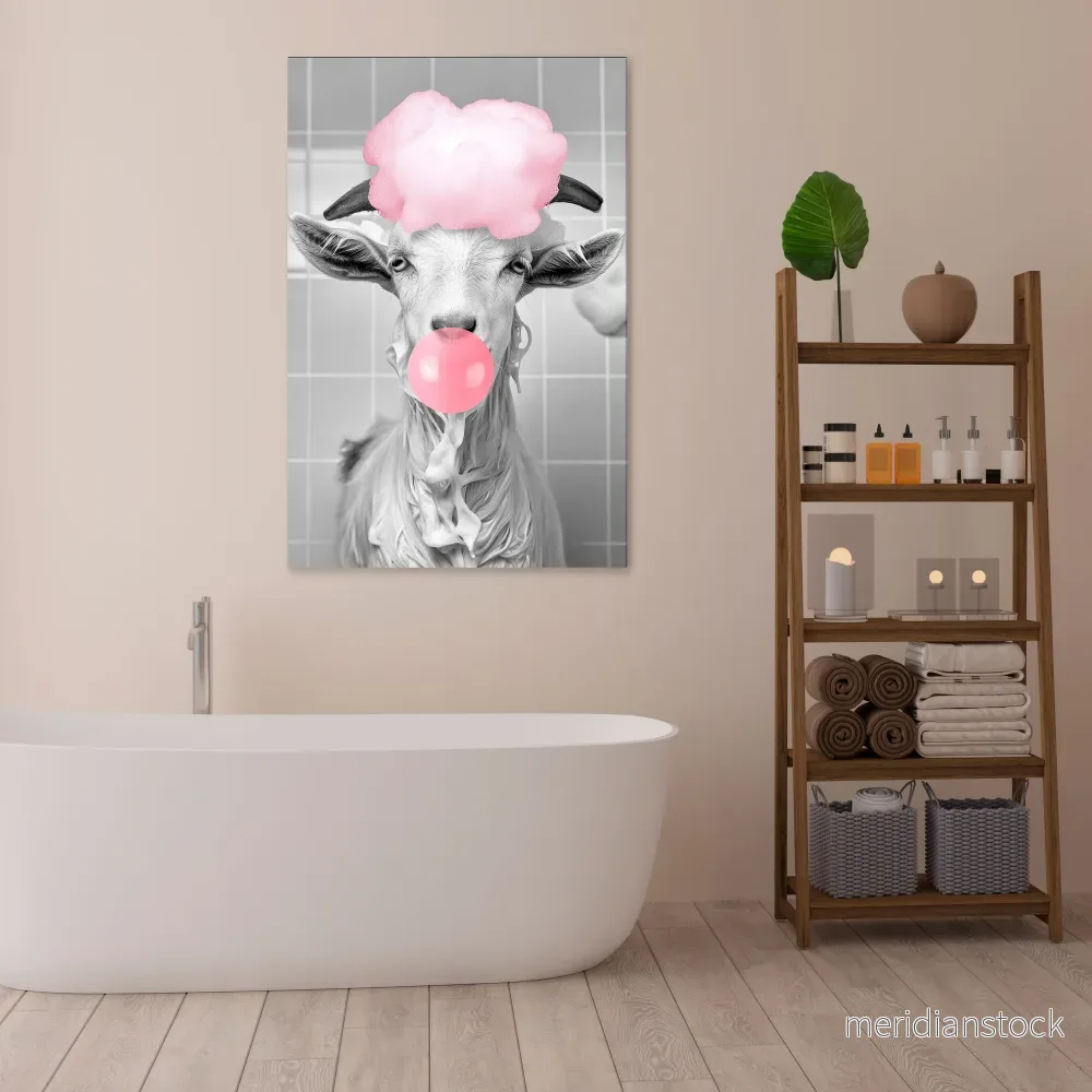 BUBBLEGUM BOVINE BLISS Vertical Canvas Print
