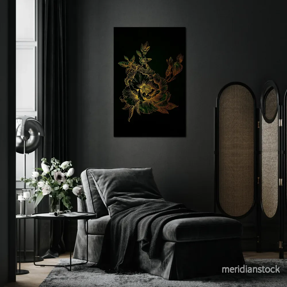 MIDNIGHT FLORAL GLIMMER Vertical Canvas Print - Bild 2