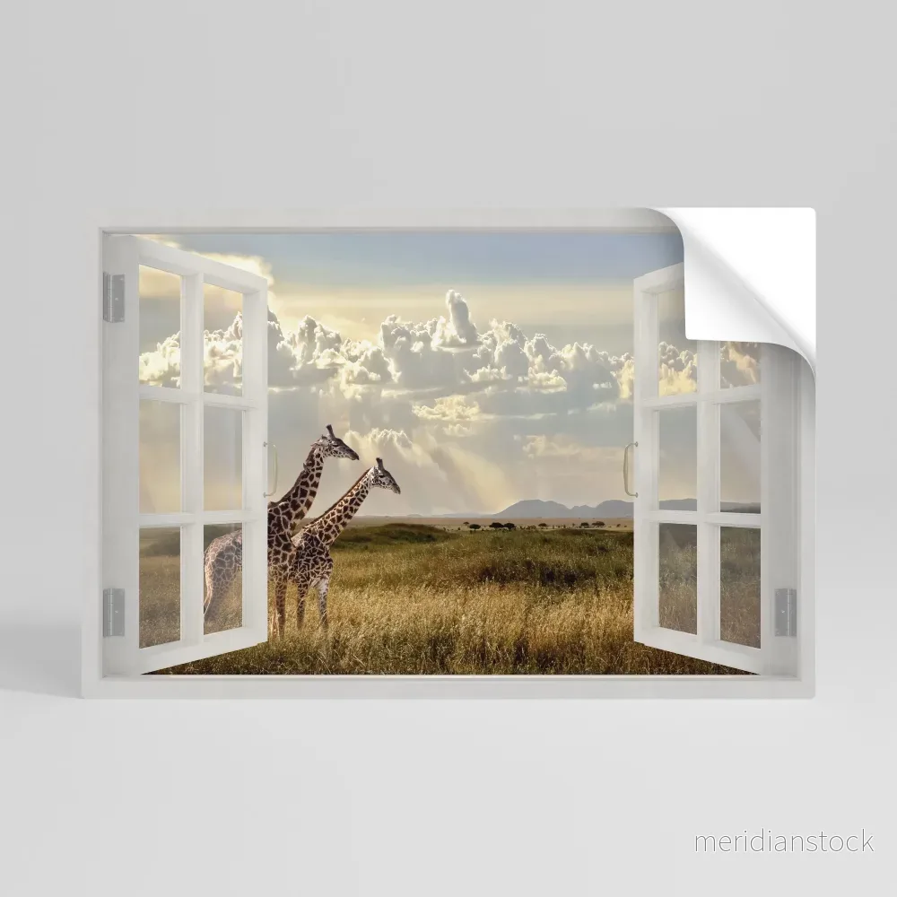 GIRAFFE GAZE WINDOW Självhäftande Horisontell Poster GIRAFFE GAZE WINDOW Självhäftande Horisontell Poster