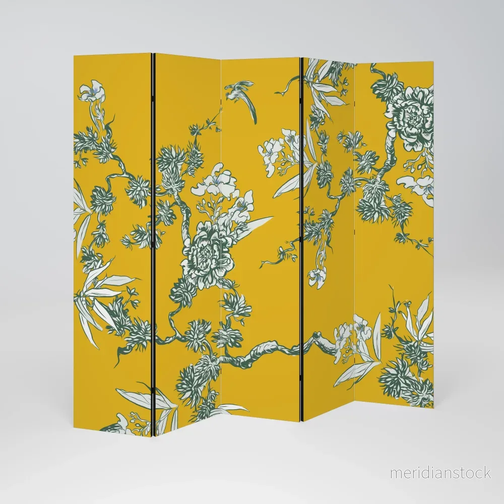 YELLOW CHINOISERIE Dekorativ rumsavdelare – 5 paneler