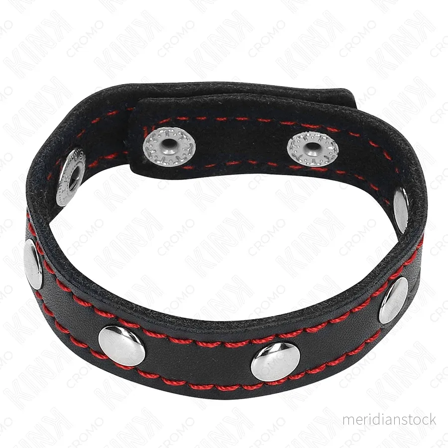 KINK - LEATHER PENIS RING WITH PRESSURE CLOSURE RED LINING 21 X 1.5 CM - Bild 3