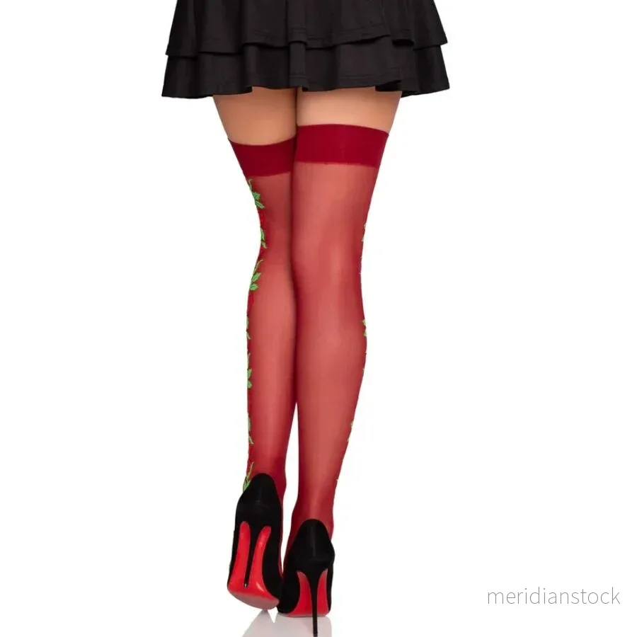 LEG AVENUE - 1957 GARTER BELT STOCKINGS WITH RED FLOWERS - ONE SIZE - Bild 3