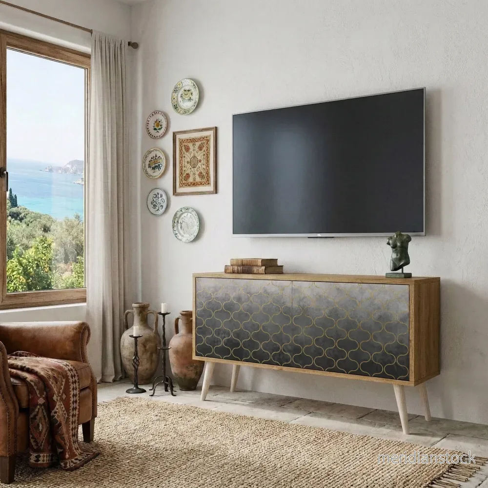 TESSELATED GRAYISH Kompakt TV-bänk med 2 dörrar - Bild 3