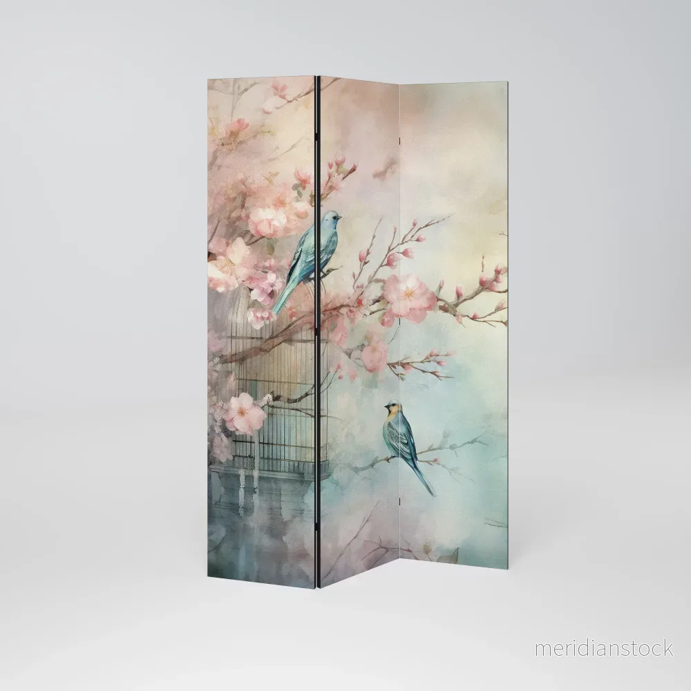 CHERRY BIRDSONG Dekorativ rumsavdelare – 3 paneler