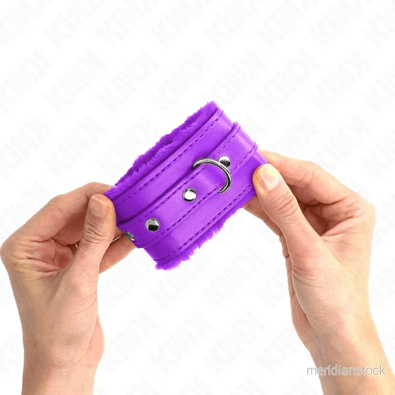 KINK - PREMIUM FUR LINED WRIST RESTRAINTS PURPLE WITH PURPLE BELT ADJUSTABLE 17-29 CM X 6 CM - Bild 2