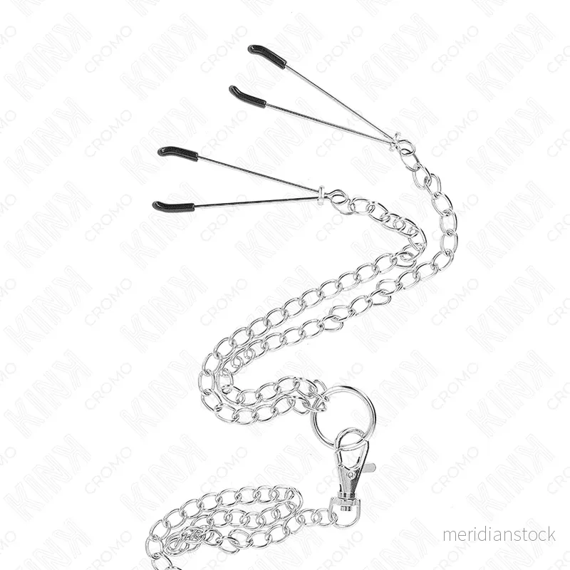 KINK - TRIPLE CHROME METAL PENIS RING 3.8 CM TO 5 CM WITH 26 CM METAL CHAIN AND NIPPLE CLAMPS MODEL 2 - Bild 2