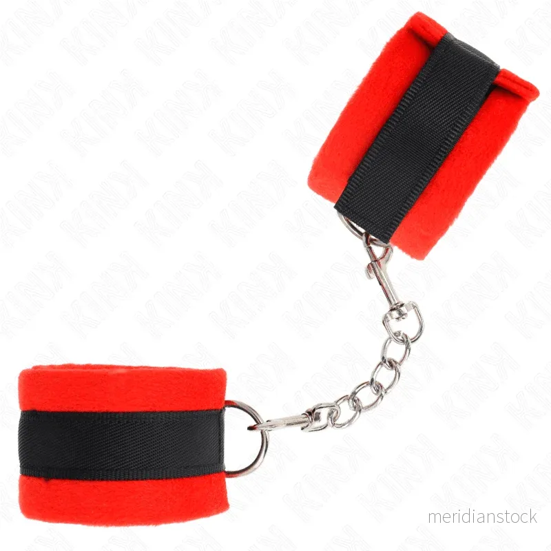 KINK - BEGINNER FUR HAND CUFFS BLACK-RED 30 X 7 CM - Bild 2