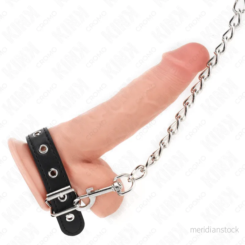 KINK - LEATHER PENIS RING WITH STRAP 21.5 X 2 CM AND METAL CHAIN 60 CM - Bild 3