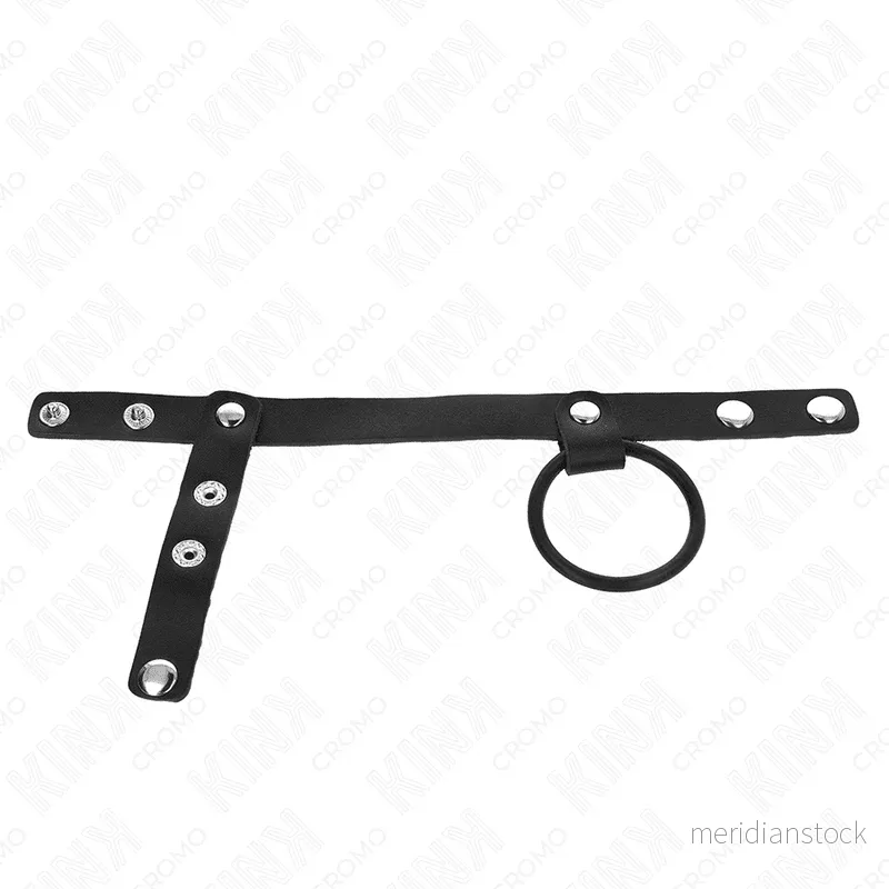 KINK - SILICONE PENIS RING 3.8 CM WITH BALL DIVIDER AND LEATHER STRAP 22 X 1.5 CM