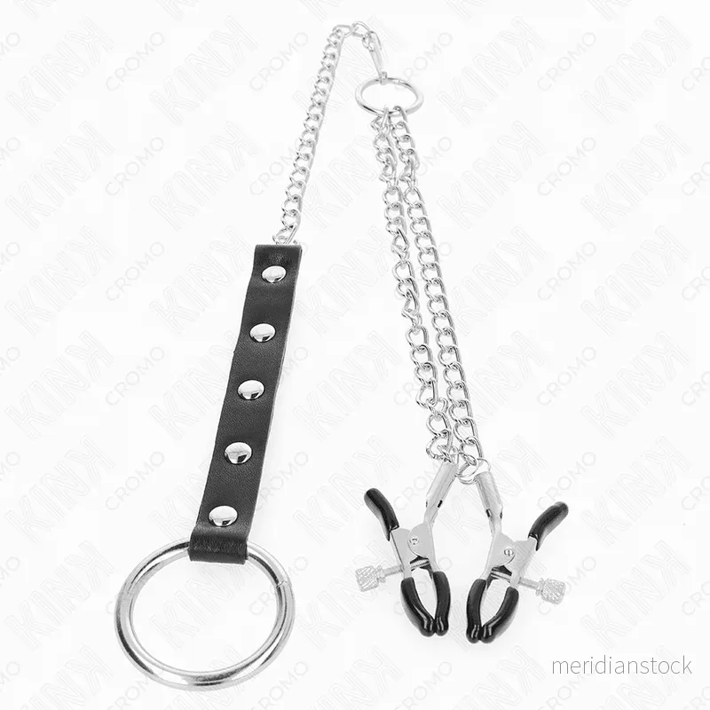 KINK - METAL PENIS RING WITH CHAIN AND ADJUSTABLE NIPPLE CLAMPS - Bild 2
