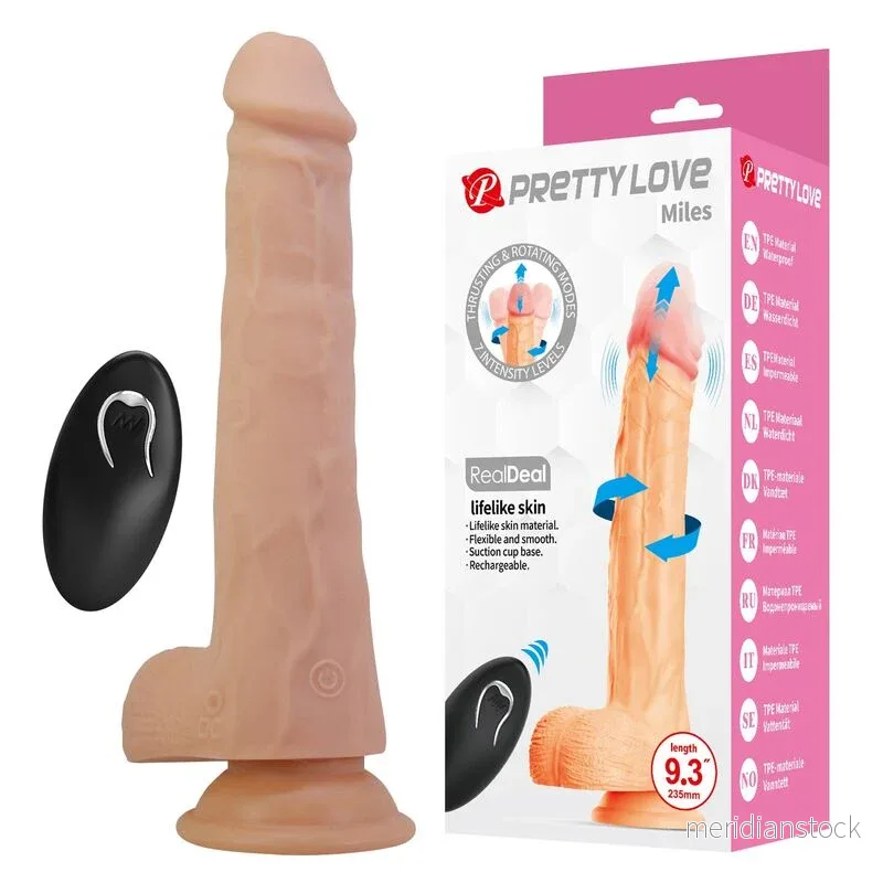 PRETTY LOVE - MILES THRUSTING & ROTATING VIBRATING DILDO REMOTE CONTROL 23.5 CM Ø 4.8 CM NATURAL