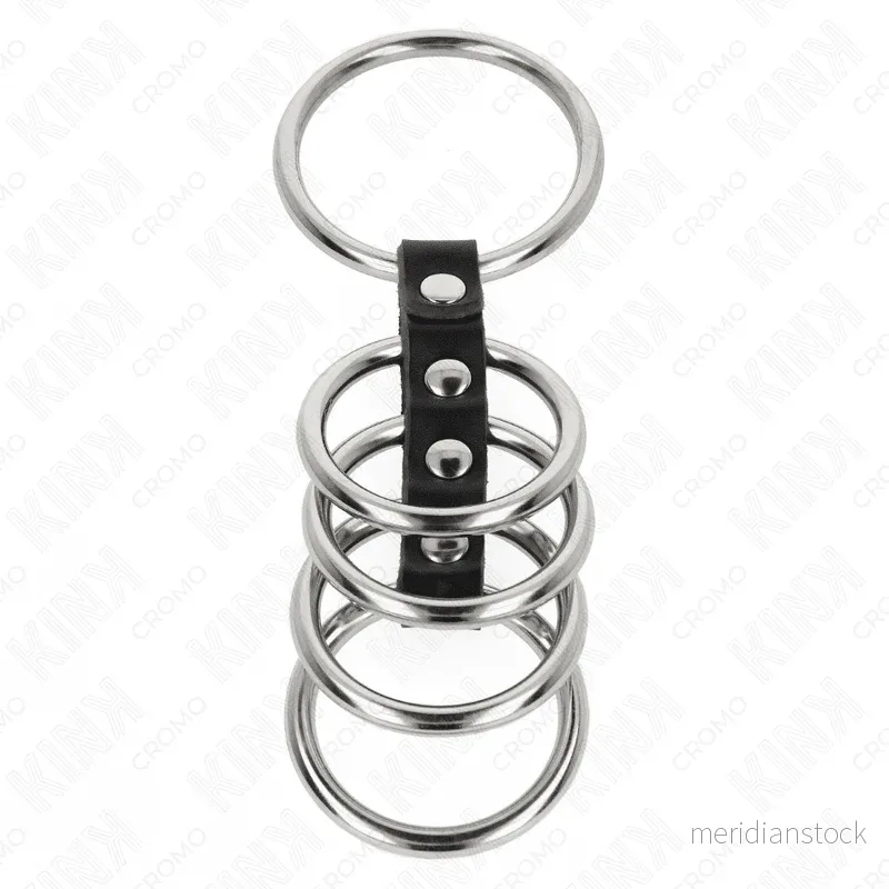 KINK - 5 PENIS RINGS 3.7 CM TO 5 CM METAL CONNECTED BY LEATHER