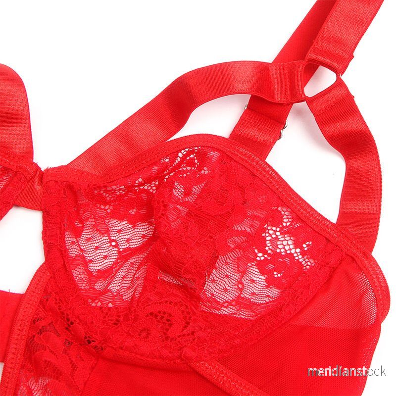 SUBBLIME - TEDDY WITH GARTER WITH LACE DETAIL AND STRIPS RED S/M - Bild 2