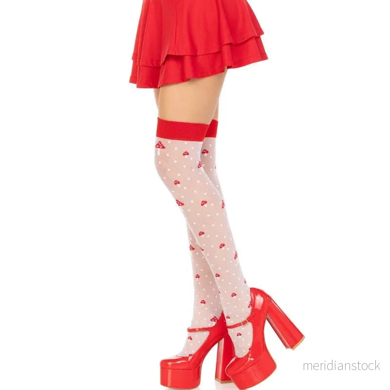 LEG AVENUE - MUSHROOM HIGH SOCKS RED/WHITE