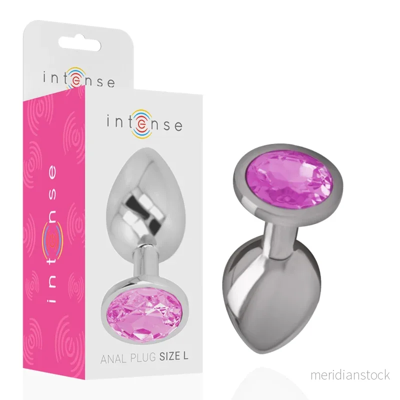 INTENSE - ALUMINUM METAL ANAL PLUG WITH PINK CRYSTAL SIZE L
