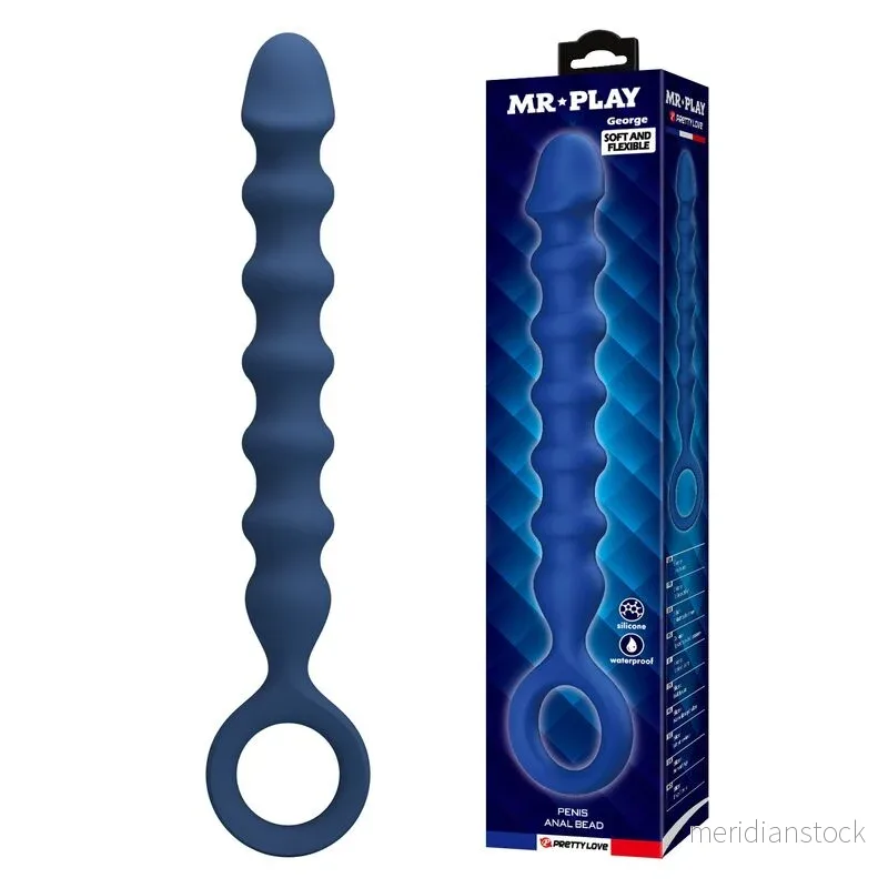 MR PLAY - BLUE SILICONE ANAL BEADS & ANAL PLUG -Ø- 3,4 CM - 28.5 CM