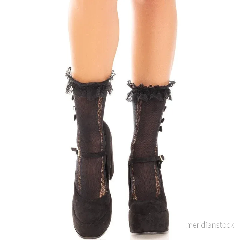LEG AVENUE - ANKLE SOCKS WITH RUFFLES BLACK