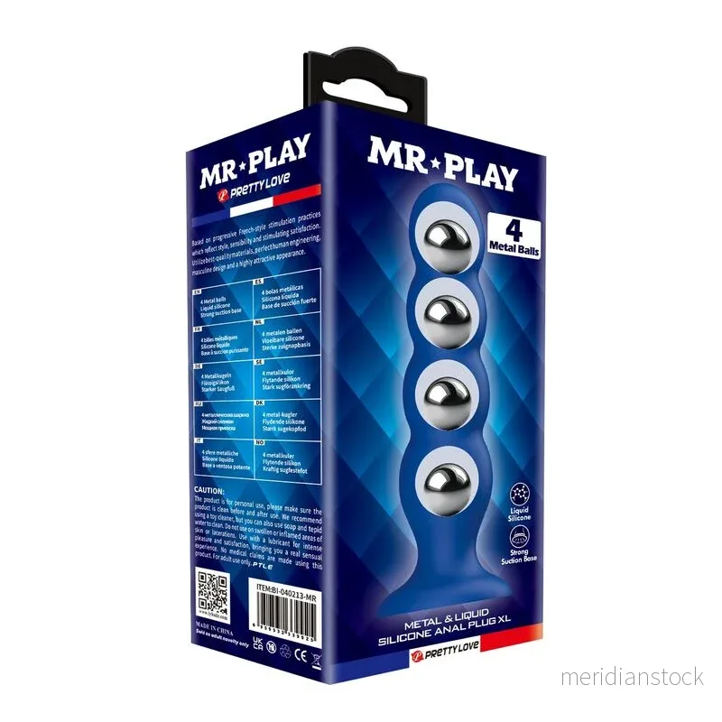 MR PLAY - ANAL PLUG WITH 4 METAL BALLS AND SUCTION CUP BLUE - Bild 3