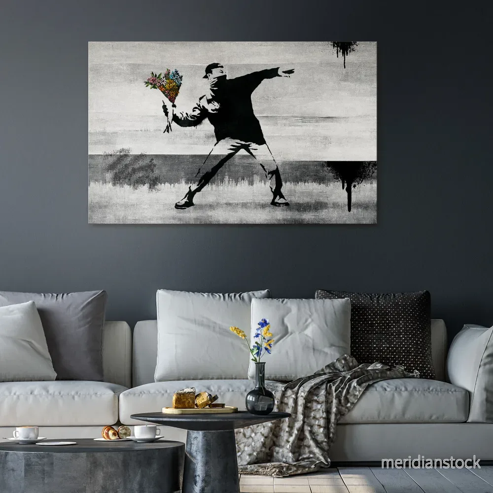 FLOWER BOMBER (BANKSY) Horizontal Canvas Print