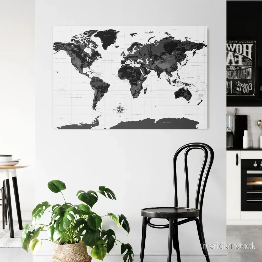 MONOCHROME EARTH MAP Horizontal Canvas Print