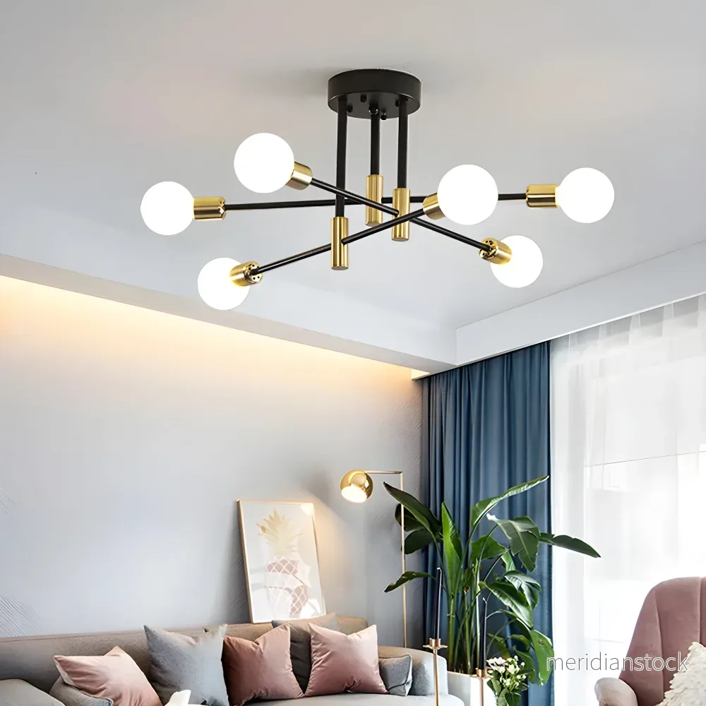Taklampa Sputnik – ljuskrona halvinfälld i mid-century-stil för vardagsrum Taklampa Sputnik – ljuskrona halvinfälld i mid-century-stil för vardagsrum